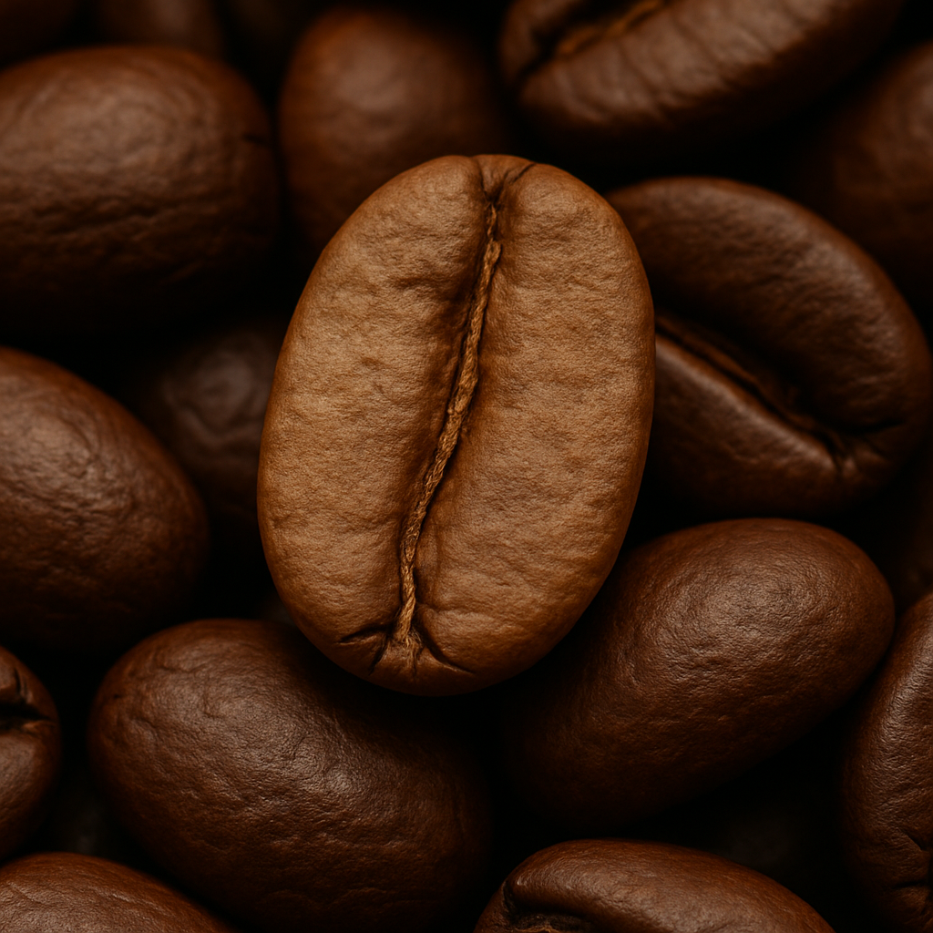 Helle, stumpf wirkende Kaffeebohne mit matter Oberfläche – Anzeichen für Baking infolge eines zu flachen Röstprofils. Kaffeeröster
